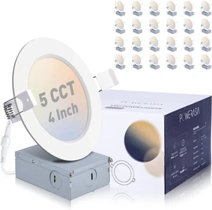 POWERASIA 24 Pack 4 Inch LED Recessed Lighting, 5CCT Canless Wafer, White | 2700K-6000K Selectable, 5%-100% Dimmable, Ultra-thin, Metal housing 850LM 9W, IC & Damp Rated, ETL & FCC 50000h Life Span POWERASIA 24 Pack 4 Inch LED Recessed Lighting, 5CCT Canless Wafer, White | 2700K-6000K Selectable, 5%-100% Dimmable, Ultra-thin, Metal housing 850LM 9W, IC & Damp Rated, ETL & FCC 50000h Life Span