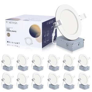POWERASIA 12 Pack 4 Inch LED Recessed Lighting, 5000K Canless Wafer, White | 5%-100% Dimmable, Ultra-thin, Metal housing 850LM 9W, IC & Damp Rated, ETL & FCC 50000h Life Span POWERASIA 12 Pack 4 Inch LED Recessed Lighting, 5000K Canless Wafer, White | 5%-100% Dimmable, Ultra-thin, Metal housing 850LM 9W, IC & Damp Rated, ETL & FCC 50000h Life Span