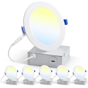 OHBULBS 6 Inch Ultra-Thin LED Recessed Light with Junction Box (6 Pack) Dimmable Canless Wafer Downlight, 5CCT Selectable (2700K5000K) Adjustable Wattage, 1050LM High Brightness, ETL&FCC Certified OHBULBS 6 Inch Ultra-Thin LED Recessed Light with Junction Box (6 Pack) Dimmable Canless Wafer Downlight, 5CCT Selectable (2700K5000K) Adjustable Wattage, 1050LM High Brightness, ETL&FCC Certified
