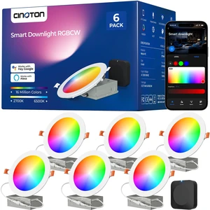 CINOTON Smart Recessed Light 6 Inch, RGBCW Color Changing Dimmable, 6 Pack | Wi-Fi Canless Downlight with Junction Box, Gateway Included, Works with Alexa/Google Assistant, Smart App Control,14W CINOTON Smart Recessed Light 6 Inch, RGBCW Color Changing Dimmable, 6 Pack | Wi-Fi Canless Downlight with Junction Box, Gateway Included, Works with Alexa/Google Assistant, Smart App Control,14W