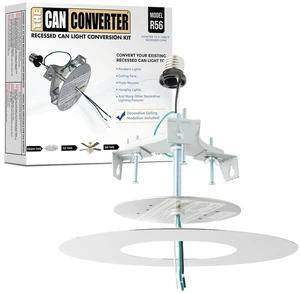 The Can Converter R56 Recessed Can Light Conversion Kit w/ 7"¾ Flat Ceiling Medallion - Home Improvement for 5" & 6" Cans, Converter Kit for Ceiling Fan & Light Fixture, UL Certified, Polished Chrome The Can Converter R56 Recessed Can Light Conversion Kit w/ 7"¾ Flat Ceiling Medallion - Home Improvement for 5" & 6" Cans, Converter Kit for Ceiling Fan & Light Fixture, UL Certified, Polished Chrome