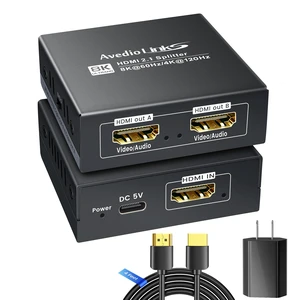 HDMI 2.1 Splitter 1 in 2 Out 8K@60Hz w/ 4ft 8K HDMI Cable, HDCP 2.3 4K@120Hz HDMI Audio Splitter for Soundbar, Support VRR, ALLM, HDR10+, Dolby Vision/Atmos 7.1ch, Down Scaler, 48Gbps for PS5 HDMI 2.1 Splitter 1 in 2 Out 8K@60Hz w/ 4ft 8K HDMI Cable, HDCP 2.3 4K@120Hz HDMI Audio Splitter for Soundbar, Support VRR, ALLM, HDR10+, Dolby Vision/Atmos 7.1ch, Down Scaler, 48Gbps for PS5