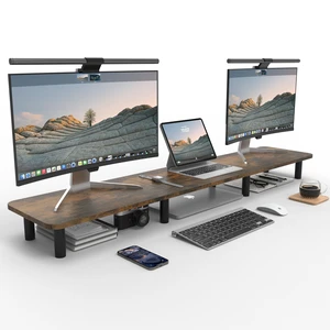 WEGASTU Dual Monitor Stand - 43.7 inch Extra Long Wide TV Stand - Wood & Steel Leg Desktop Riser - Desk Organization - Home Office (Vintage) WEGASTU Dual Monitor Stand - 43.7 inch Extra Long Wide TV Stand - Wood & Steel Leg Desktop Riser - Desk Organization - Home Office (Vintage)