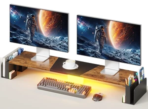 WESTREE Dual Monitor Stand Riser with Storage, Computer Monitor Riser with Adjustable Angle and LED, Desktop Monitor Stand Organizer for Computer, Laptop, Printer WESTREE Dual Monitor Stand Riser with Storage, Computer Monitor Riser with Adjustable Angle and LED, Desktop Monitor Stand Organizer for Computer, Laptop, Printer