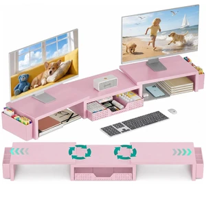 OPNICE Desk Organizer and Accessories, Computer Monitor Stand Riser with Drawer and 2 Pen Holders, Laptop Stand, Office Desk Accessories for Office Supplies, Pink OPNICE Desk Organizer and Accessories, Computer Monitor Stand Riser with Drawer and 2 Pen Holders, Laptop Stand, Office Desk Accessories for Office Supplies, Pink