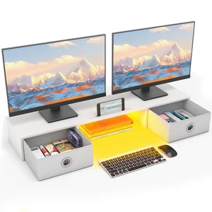 YAOHUOO Dual Monitor Stand with LED Light 2 Drawers, Computer Monitor Riser for 2 Monitors, Large Desktop Organzier with Storage for PC/Laptop/Computer/TV Screen/Printer YAOHUOO Dual Monitor Stand with LED Light 2 Drawers, Computer Monitor Riser for 2 Monitors, Large Desktop Organzier with Storage for PC/Laptop/Computer/TV Screen/Printer