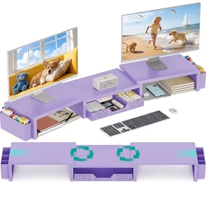 OPNICE Desk Organizer and Accessories, Computer Monitor Stand Riser with Drawer and 2 Pen Holders, Laptop Stand, Office Desk Accessories for Office Supplies, Purple OPNICE Desk Organizer and Accessories, Computer Monitor Stand Riser with Drawer and 2 Pen Holders, Laptop Stand, Office Desk Accessories for Office Supplies, Purple