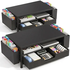ECOLOVI Desk Organizer and Accessories, 2-Tier Computer Monitor Stand Rise with Storage Drawer & 2 Pen Holders, Laptop & Printer Stand for Desktop, Workspace Organizers for Office Supplies ECOLOVI Desk Organizer and Accessories, 2-Tier Computer Monitor Stand Rise with Storage Drawer & 2 Pen Holders, Laptop & Printer Stand for Desktop, Workspace Organizers for Office Supplies