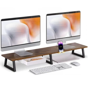 TEAMIX 42 inch Large Dual Monitor Stand Riser,TV Riser,Desk Shelf Organizer | Extra Long Computer Stand, Wood & Steel, Holds 300lbs, Keyboard/PS5/Soundbar Storage Underneath, For Home Office & Gaming TEAMIX 42 inch Large Dual Monitor Stand Riser,TV Riser,Desk Shelf Organizer | Extra Long Computer Stand, Wood & Steel, Holds 300lbs, Keyboard/PS5/Soundbar Storage Underneath, For Home Office & Gaming