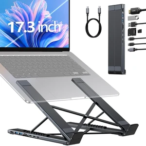 Mukiya Portable Laptop Stand with Docking Station, 8-in-1 USB-C Hub | 4K@60Hz HDMI, 90W PD Charge, USB A&C 3.0 5Gbps Data Ports, 9-Level Adjust, SD/TF Reader, Foldable design, Travel-Friendly Mukiya Portable Laptop Stand with Docking Station, 8-in-1 USB-C Hub | 4K@60Hz HDMI, 90W PD Charge, USB A&C 3.0 5Gbps Data Ports, 9-Level Adjust, SD/TF Reader, Foldable design, Travel-Friendly
