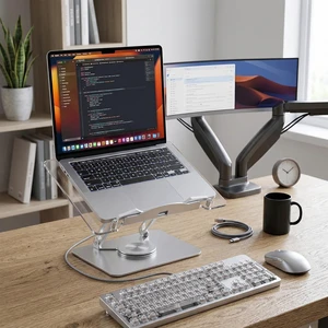 Adjustable Acrylic Laptop Stand for Desk, Ergonomic Aluminum Laptop Riser, Computer Stand for Laptop, Book Holder, for iPad, Tablets, Compatible with MacBook,Sturdy Foldable Design with Swivel Base. Adjustable Acrylic Laptop Stand for Desk, Ergonomic Aluminum Laptop Riser, Computer Stand for Laptop, Book Holder, for iPad, Tablets, Compatible with MacBook,Sturdy Foldable Design with Swivel Base.