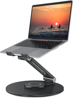 OMOTON Adjustable Laptop Stand for Desk 360° Rotating Base up to 17" Black | Ergonomic Laptop Rise for Collaborative Work, Foldable Dual Shaft for Easy Storage, Fits for MacBook/Dell/HP OMOTON Adjustable Laptop Stand for Desk 360° Rotating Base up to 17" Black | Ergonomic Laptop Rise for Collaborative Work, Foldable Dual Shaft for Easy Storage, Fits for MacBook/Dell/HP
