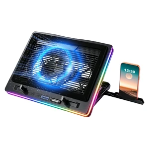 Gaming Laptop Cooling Pad, RGB Laptop Cooler with Powerful Turbo Fan, Ultra Quiet Laptop Fan Stand with LED Light, 8-Level Height Adjustable, Compatible with 15-17 Inch Gaming Laptops, Black Gaming Laptop Cooling Pad, RGB Laptop Cooler with Powerful Turbo Fan, Ultra Quiet Laptop Fan Stand with LED Light, 8-Level Height Adjustable, Compatible with 15-17 Inch Gaming Laptops, Black