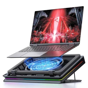 D16 RGB Gaming Laptop Cooling Pad for 15.6-19" Laptops, Adjustable Speed | 5.5" Turbo Fan cooling stand, 5 Adjustable Height, Digital Display, 2 USB Ports, 360° Cooling Coverage, Low Noise, Anti-Slip D16 RGB Gaming Laptop Cooling Pad for 15.6-19" Laptops, Adjustable Speed | 5.5" Turbo Fan cooling stand, 5 Adjustable Height, Digital Display, 2 USB Ports, 360° Cooling Coverage, Low Noise, Anti-Slip