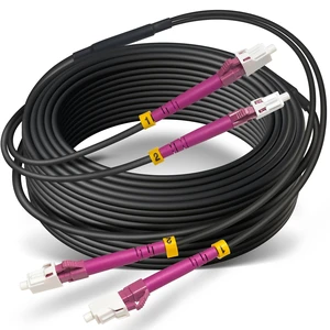 30m OD-5mm Industrial TPU OM4 Fiber LC to LC Outdoor Armored Fiber Cable | 50/125 OM4 LC-LC Direct Bury 100 feet MMF, Duplex Multimode Fiber Optic Patch Cord, 10G/40G/100G, Black 30m OD-5mm Industrial TPU OM4 Fiber LC to LC Outdoor Armored Fiber Cable | 50/125 OM4 LC-LC Direct Bury 100 feet MMF, Duplex Multimode Fiber Optic Patch Cord, 10G/40G/100G, Black