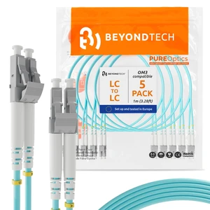 BEYONDTECH 1m (3.28ft) LC to LC Fiber Patch Cable (5-Pack) UPC Multimode Duplex Fiber Optic Cable 50/125µm core, Compatible with OM3 10G LSZH PUREOptics Series BEYONDTECH 1m (3.28ft) LC to LC Fiber Patch Cable (5-Pack) UPC Multimode Duplex Fiber Optic Cable 50/125µm core, Compatible with OM3 10G LSZH PUREOptics Series