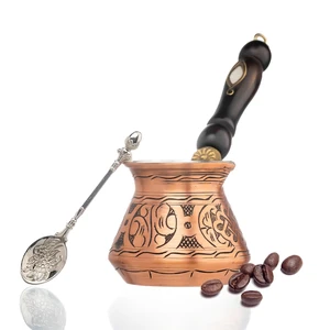 12 Oz Copper Turkish Greek Arabic Coffee Pot with Copper Handle - Cezve Ibrik Briki Stovetop Coffee Maker (Includes Copper Spoon) (4 servings) 12 Oz Copper Turkish Greek Arabic Coffee Pot with Copper Handle - Cezve Ibrik Briki Stovetop Coffee Maker (Includes Copper Spoon) (4 servings)
