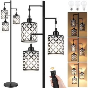 GHOOCEMLUX 72" Dimmable Floor Lamp with Remote & Timer, Industrial Farmhouse Rustic Standing Lamp for Living Room Bedroom, 3 Individually Controlled Heads, 2 Height Options, 3 x LED Bulbs Included GHOOCEMLUX 72" Dimmable Floor Lamp with Remote & Timer, Industrial Farmhouse Rustic Standing Lamp for Living Room Bedroom, 3 Individually Controlled Heads, 2 Height Options, 3 x LED Bulbs Included