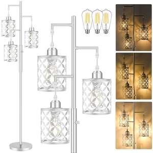 GHOOCEMLUX 68" Modern Tree Floor Lamp, Dimmable Minimalist Tall Standing Lamp with Metal Cages & Rotary Dimmer Knob, Corner Decor Lighting for Living Room Bedroom Cafe, 3 x 800LM Bulbs Included-Silver GHOOCEMLUX 68" Modern Tree Floor Lamp, Dimmable Minimalist Tall Standing Lamp with Metal Cages & Rotary Dimmer Knob, Corner Decor Lighting for Living Room Bedroom Cafe, 3 x 800LM Bulbs Included-Silver
