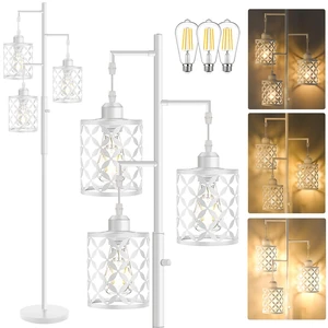 GHOOCEMLUX 68" Modern Tree Floor Lamp, Dimmable Minimalist Tall Standing Lamp with Metal Cages & Rotary Dimmer Knob, Corner Decor Lighting for Living Room Bedroom Cafe, 3 x 800LM Bulbs Included -White GHOOCEMLUX 68" Modern Tree Floor Lamp, Dimmable Minimalist Tall Standing Lamp with Metal Cages & Rotary Dimmer Knob, Corner Decor Lighting for Living Room Bedroom Cafe, 3 x 800LM Bulbs Included -White