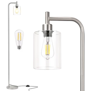 Ziisee Floor Lamps for Living Room - Industrial Standing Lamp with Glass Shade, Modern Floor Lamp with LED Bulbs, Tall Lamp for Bedroom Office - Brushed Nickel Ziisee Floor Lamps for Living Room - Industrial Standing Lamp with Glass Shade, Modern Floor Lamp with LED Bulbs, Tall Lamp for Bedroom Office - Brushed Nickel