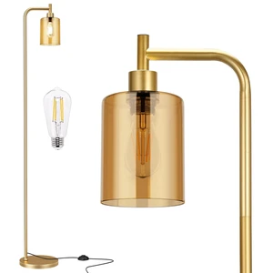 Ziisee Floor Lamps for Living Room - Gold Standing Lamp with Amber Glass Shade, Modern Floor Lamp with LED Bulbs, Bright Industrial Floor Lamp for Bedroom, Farmhouse Tall Lamp for Office Ziisee Floor Lamps for Living Room - Gold Standing Lamp with Amber Glass Shade, Modern Floor Lamp with LED Bulbs, Bright Industrial Floor Lamp for Bedroom, Farmhouse Tall Lamp for Office