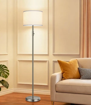 Floor Lamp Simple Design with White Shade, Small Tall Lamps for Living Room Bedroom Office Dining Room Kitchen, Sliver Pole Lamp-Sliver Floor Lamp Simple Design with White Shade, Small Tall Lamps for Living Room Bedroom Office Dining Room Kitchen, Sliver Pole Lamp-Sliver