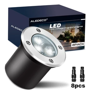 ALEDECO 4Pack 3W Low Voltage Landscape Lights with Connectors 12-24V LED In-Ground Lights IP67 Waterproof Garden Lighting 6500K Outdoor Well Light for Yard Pathway Driveway Deck (Cool White) ALEDECO 4Pack 3W Low Voltage Landscape Lights with Connectors 12-24V LED In-Ground Lights IP67 Waterproof Garden Lighting 6500K Outdoor Well Light for Yard Pathway Driveway Deck (Cool White)