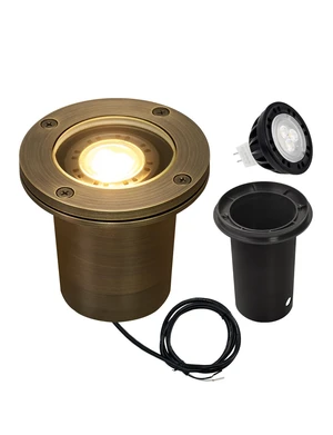MALORY Low Voltage Landscape Well Lights, (99 mm) Brass Housing 1Pack | 12V Outdoor In Ground Lights,Waterproof Uplight, With PVC Sleeve, 7W MR16 Bulb ,for Landscaping,Pathway, Driveway,Garden MALORY Low Voltage Landscape Well Lights, (99 mm) Brass Housing 1Pack | 12V Outdoor In Ground Lights,Waterproof Uplight, With PVC Sleeve, 7W MR16 Bulb ,for Landscaping,Pathway, Driveway,Garden