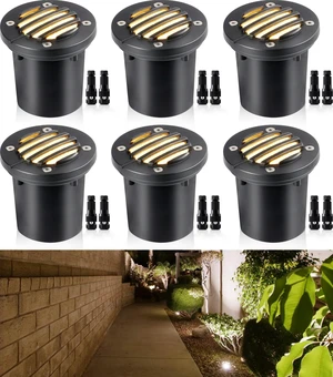 SUNVIE 6-Pack 12W 3000K LED Low Voltage Landscape Well Lights, Grated Top | 12-24V AC/DC, Waterproof, Anti-Glare, Die-Cast Aluminum In-Ground Lights for Pathway Garden Yard, Connectors Included SUNVIE 6-Pack 12W 3000K LED Low Voltage Landscape Well Lights, Grated Top | 12-24V AC/DC, Waterproof, Anti-Glare, Die-Cast Aluminum In-Ground Lights for Pathway Garden Yard, Connectors Included