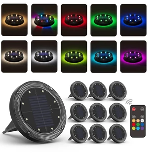 Color Changing Solar Ground Lights with Remote, IP67 Waterproof, 10Pack | 9-Color & 2 Dynamic RGB, 33ft Long Distance Remote Control, Dusk-to-dawn Light Up, Outdoor Flat Disk Light for Yard Lawn Path Color Changing Solar Ground Lights with Remote, IP67 Waterproof, 10Pack | 9-Color & 2 Dynamic RGB, 33ft Long Distance Remote Control, Dusk-to-dawn Light Up, Outdoor Flat Disk Light for Yard Lawn Path