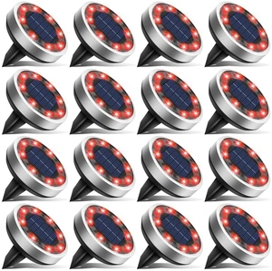 btfarm 16 Pack Solar Lights Outdoor Waterproof, 8 LED Solar Ground Lights | Stainless Steel, Easy-to-Install Flat Solar Disc Lights, Pathway Lights for Garden Lawn Patio Yard Path Landscape, Red btfarm 16 Pack Solar Lights Outdoor Waterproof, 8 LED Solar Ground Lights | Stainless Steel, Easy-to-Install Flat Solar Disc Lights, Pathway Lights for Garden Lawn Patio Yard Path Landscape, Red