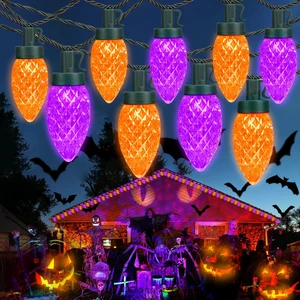 2PK 100 LED 86FT Connectable C9 Halloween Lights Outdoor, Purple and Orange | C9 Halloween String Lights Plug in, IP44 Waterproof, 13 Modes, Timer, Halloween Decorations 2PK 100 LED 86FT Connectable C9 Halloween Lights Outdoor, Purple and Orange | C9 Halloween String Lights Plug in, IP44 Waterproof, 13 Modes, Timer, Halloween Decorations