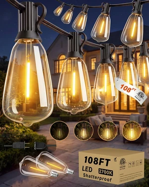 Pesken Outdoor String Lights, 108FT ST38 LED Patio Lights Waterproof | 50 Shatterproof Bulbs, 2700K Dimmable, Connectable Plug-In Edison Lights for Outsider Backyard Garden Cafe Bistro Porch Pesken Outdoor String Lights, 108FT ST38 LED Patio Lights Waterproof | 50 Shatterproof Bulbs, 2700K Dimmable, Connectable Plug-In Edison Lights for Outsider Backyard Garden Cafe Bistro Porch