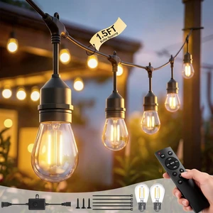 Outdoor String Light 15+2 Bulbs 2W, 120W Dimmer Remote IP65 Waterproof | 1.5FT Bulbs Spacing, 2W Shatterproof Bulbs, Connetable, DImmable&Timmer, Screw & Ties for Easy-Setup Patio Backyard Outside Outdoor String Light 15+2 Bulbs 2W, 120W Dimmer Remote IP65 Waterproof | 1.5FT Bulbs Spacing, 2W Shatterproof Bulbs, Connetable, DImmable&Timmer, Screw & Ties for Easy-Setup Patio Backyard Outside