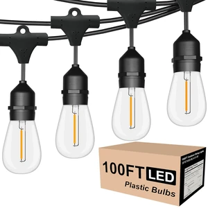 Outdoor String Lights Waterproof 100FT Commercial for Patio Market | Connectable Heavy Duty Outside Lighting IP65, 32 Dimmable Plastic Edison Bulbs For Backyard Bistro Garden Porch Fence Balcony Outdoor String Lights Waterproof 100FT Commercial for Patio Market | Connectable Heavy Duty Outside Lighting IP65, 32 Dimmable Plastic Edison Bulbs For Backyard Bistro Garden Porch Fence Balcony