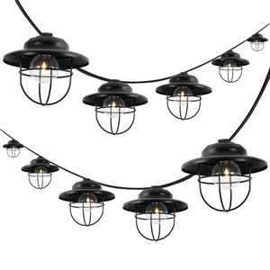 JONATHAN Y 10' Outdoor LED String Lights Metal Shades, Black | Cage Shade, Weatherproof, Connectable, UL Listed, Farmhouse Rustic Decor For Backyard and Porch, LED Bulbs Included JONATHAN Y 10' Outdoor LED String Lights Metal Shades, Black | Cage Shade, Weatherproof, Connectable, UL Listed, Farmhouse Rustic Decor For Backyard and Porch, LED Bulbs Included