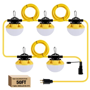 LED Construction String Light 50FT, 50W 6000Lm,18AWG Wire,5000K Linkable String Work Lights with 5 Bulbs & Hooks, Industrial Temporary Lighting for Construction Site, Crawl Space,Job Site,Attic LED Construction String Light 50FT, 50W 6000Lm,18AWG Wire,5000K Linkable String Work Lights with 5 Bulbs & Hooks, Industrial Temporary Lighting for Construction Site, Crawl Space,Job Site,Attic