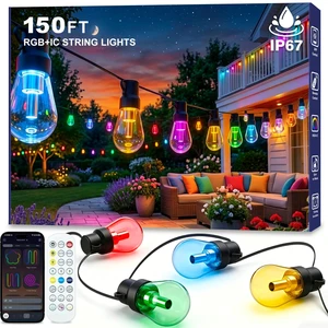 Beizelte Outdoor String Lights, 150FT RGB+IC Outside Light Dimmable Shatterproof LED Bulbs, IP67 Waterproof Chasing Effect Lighting DreamColor Patio Strip Lights for Backyard, Balcony, Outdoor Living Beizelte Outdoor String Lights, 150FT RGB+IC Outside Light Dimmable Shatterproof LED Bulbs, IP67 Waterproof Chasing Effect Lighting DreamColor Patio Strip Lights for Backyard, Balcony, Outdoor Living