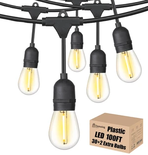LED Outdoor String Lights 100FT Waterproof Patio Lighting for Outside Porch | Commercial Connectable Outdoor Lights 2 Pack x 50FT Heavy Duty, 32 Dimmable Shatterproof S14 Edison Lights LED Outdoor String Lights 100FT Waterproof Patio Lighting for Outside Porch | Commercial Connectable Outdoor Lights 2 Pack x 50FT Heavy Duty, 32 Dimmable Shatterproof S14 Edison Lights