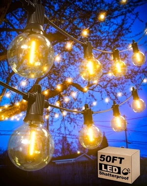 Zuske Outdoor String Lights, 50FT G40 LED IP65 Waterproof Patio Lights | 27 Shatterproof Globe Bulbs, Connectable Dimmable Hanging Lights for Outside Backyard Garden Bistro Cafe Porch Deck, 2700K Zuske Outdoor String Lights, 50FT G40 LED IP65 Waterproof Patio Lights | 27 Shatterproof Globe Bulbs, Connectable Dimmable Hanging Lights for Outside Backyard Garden Bistro Cafe Porch Deck, 2700K