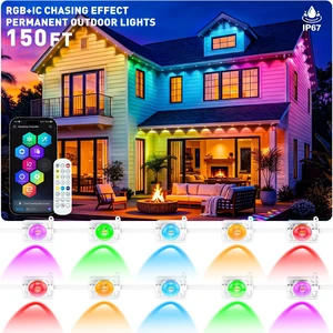 LITSOUL 150FT Permanent Outdoor Lights, IP67 Waterproof Smart RGB+IC Wall-Washing Eaves Lights with App & Voice Control, Millions of Colors, Customizable DIY Scenes for House, Holiday, Patio LITSOUL 150FT Permanent Outdoor Lights, IP67 Waterproof Smart RGB+IC Wall-Washing Eaves Lights with App & Voice Control, Millions of Colors, Customizable DIY Scenes for House, Holiday, Patio