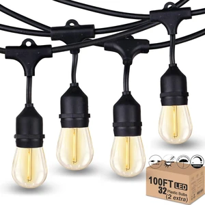 Meidaoduo Outdoor String Lights LED 100FT Heavy-Duty Patio Lights String with 32 Dimmable Shatterproof Plastic Bulbs for Gazebo Pergola Bistro Lights Linkable Meidaoduo Outdoor String Lights LED 100FT Heavy-Duty Patio Lights String with 32 Dimmable Shatterproof Plastic Bulbs for Gazebo Pergola Bistro Lights Linkable
