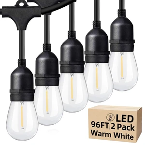 Outdoor String Lights 96FT(48×2), Commercial Grade Heavy Duty Patio Lights | Dimmable S14 Shatterproof LED Bulbs, Linkable Waterproof Bistro Lights for Outside Deck Backyard Cafe Market Outdoor String Lights 96FT(48×2), Commercial Grade Heavy Duty Patio Lights | Dimmable S14 Shatterproof LED Bulbs, Linkable Waterproof Bistro Lights for Outside Deck Backyard Cafe Market