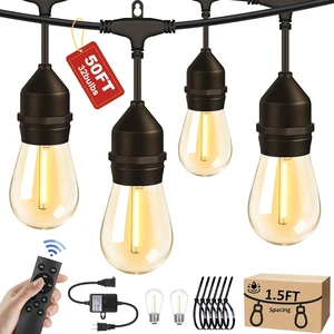 50FT Outdoor String Lights 32Bulbs (1.5FT Bulbs Spacing),120W Dimmer Remote | Patio Lights with IP65 Waterproof, Dimmable & Timing & 3 Mode, Connectable, Zipper Ties for Outside Commercial Backyard 50FT Outdoor String Lights 32Bulbs (1.5FT Bulbs Spacing),120W Dimmer Remote | Patio Lights with IP65 Waterproof, Dimmable & Timing & 3 Mode, Connectable, Zipper Ties for Outside Commercial Backyard