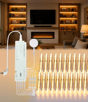 JUSJUBR Shelf Lighting, 32.8ft 24V Dimmable Cuttable COB LED Strip Lights, Warm White 3000K, LED Lights for Shelves, Cabinets, Bookshelves, Display Cases, Closets, Wall Panels and Kitchens JUSJUBR Shelf Lighting, 32.8ft 24V Dimmable Cuttable COB LED Strip Lights, Warm White 3000K, LED Lights for Shelves, Cabinets, Bookshelves, Display Cases, Closets, Wall Panels and Kitchens