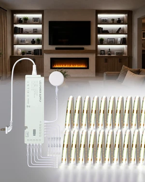JUSJUBR Display Cabinet Lights, 32.8ft 24V Dimmable Cuttable COB LED Strip Lights, Cold White 6000K, Under Cabinet Lighting for Shelves, Bookshelves, Display Cases, Cabinets, Kitchens and Closets JUSJUBR Display Cabinet Lights, 32.8ft 24V Dimmable Cuttable COB LED Strip Lights, Cold White 6000K, Under Cabinet Lighting for Shelves, Bookshelves, Display Cases, Cabinets, Kitchens and Closets