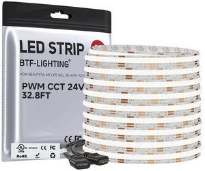 BTF-LIGHTING COB FCOB Dimmable CCT LED Strip DC24V,UL Listed,32.8FT Tunable | 2700K-6500K,No Voltage Drop,8mm Wide,CRI 90+ Dotless Light,for Bedroom,DIY Lighting Decor(No Power Supply or Controller) BTF-LIGHTING COB FCOB Dimmable CCT LED Strip DC24V,UL Listed,32.8FT Tunable | 2700K-6500K,No Voltage Drop,8mm Wide,CRI 90+ Dotless Light,for Bedroom,DIY Lighting Decor(No Power Supply or Controller)