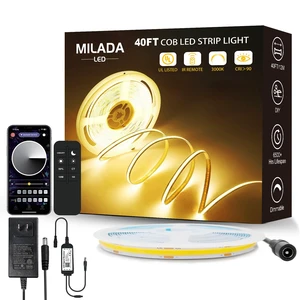 MILADALED COB LED Strip Light 3000K 40FT/12M Warm White Led Strip | Dimmable with IR Remote 24V UL Certified Adapter Suitable Adhesive Indoor for Bedroom Living Room, Shelf, Cabinet MILADALED COB LED Strip Light 3000K 40FT/12M Warm White Led Strip | Dimmable with IR Remote 24V UL Certified Adapter Suitable Adhesive Indoor for Bedroom Living Room, Shelf, Cabinet