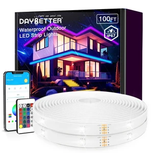 Outdoor LED Strip Lights Waterproof 100ft, IP67 Waterproof LED Light Strips with Remote, Music Sync APP Control, RGB Color Changing LED Lights for Eaves, Roof, Pool, Patio, Outdoor Decorations Outdoor LED Strip Lights Waterproof 100ft, IP67 Waterproof LED Light Strips with Remote, Music Sync APP Control, RGB Color Changing LED Lights for Eaves, Roof, Pool, Patio, Outdoor Decorations